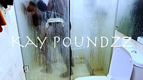 Couple bends over in shower for deepthroat blowjob on big black cock then doggystyle ass pounding