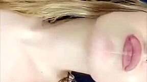 Milf fucks pink pussy with big cucumber then squirts cumshot