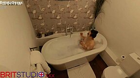 the naughty 18+ teen had no idea i spied her fingering wet pussy in bath