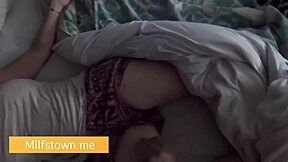 Chubby big tits blonde milf wife gets roughly fucked by stepson monster cock on bed!