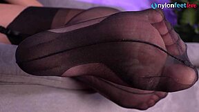 brunette in cuban stockings and lingerie smokes on sofa teasing your cock with heels and legs