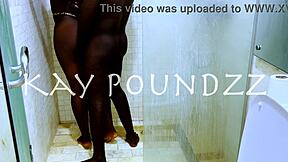 Couple bends over in shower for deepthroat blowjob on big black cock then doggystyle ass pounding