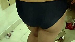 student sneaks private moments in the hotel bathroom