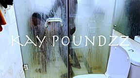 Couple bends over in shower for deepthroat blowjob on big black cock then doggystyle ass pounding