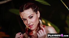 Redhead Elizabeth Marxs poses in lingerie baring natural tits