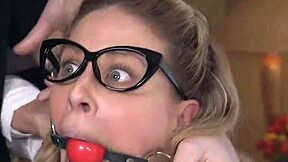 Dude, this blonde gets her ass fucked deep while choking on panties in bondage BDSM slave session