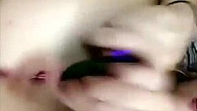 Milf fucks pink pussy with big cucumber then squirts cumshot