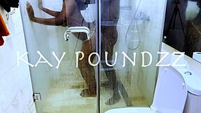 Couple bends over in shower for deepthroat blowjob on big black cock then doggystyle ass pounding