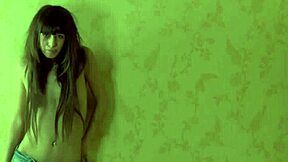 girlfriend's jeans hug her curves as she teases solo