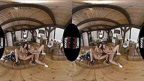 Virtual Taboo Brunette Gropes Shaved Pussy and Big Tits at Home!