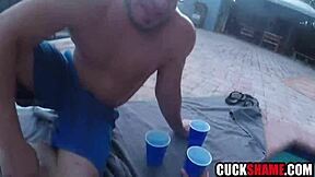 wife sneaks off by the pool to cuck her husband with a stranger's big cock