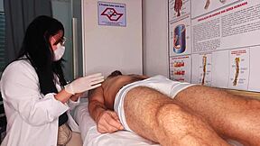 Nurse and esthetician watch patient's massive erection grow hard... ready for action?