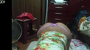 jade flashes her wet pussy and natural tits in lingerie housewife tease