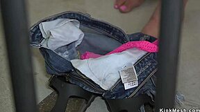 Officer Chokes and Fucks Butt-Plugged Bound Blonde Teen in BDSM Office