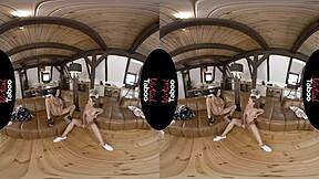 Virtual Taboo Brunette Gropes Shaved Pussy and Big Tits at Home!