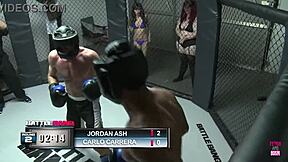 BbW lilith gets bent over ridden doggy and cum-swallows after fight defeat