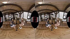 Virtual Taboo Brunette Gropes Shaved Pussy and Big Tits at Home!