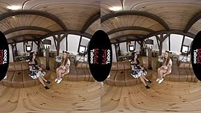 Virtual Taboo Brunette Gropes Shaved Pussy and Big Tits at Home!