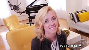 Blonde teen arrives eager for her first porn shoot