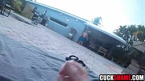 wife sneaks off by the pool to cuck her husband with a stranger's big cock