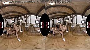 Virtual Taboo Brunette Gropes Shaved Pussy and Big Tits at Home!