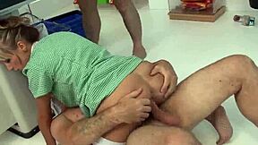 blonde big tits pornstars in heels fuck orgy at supermarket with facials and pussy pounding