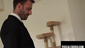 Blonde sub obeys every command riding old master's monster cock roughly