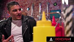 anna claire clouds catches customer jerking and rides him hard