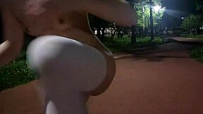 Chinese babe strips naked outdoors exposing body for intense masturbation