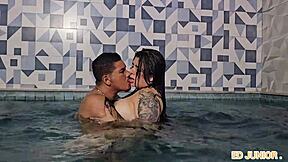 Why hide when Antonella's big tits bounce wild poolside with monster cock?