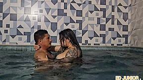 Why hide when Antonella's big tits bounce wild poolside with monster cock?