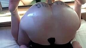 Amateur slut bucks wildly against dildo mirror fucking to hard orgasm