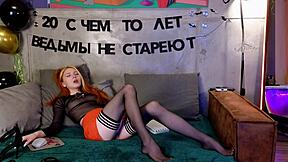 Beautiful lingerie girl toys pussy with dildo vibrator to intense orgasm