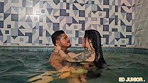 Why hide when Antonella's big tits bounce wild poolside with monster cock?