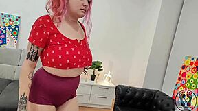 Treadmill Workout Shows Chubby Girl's Big Ass in Tight Shorts