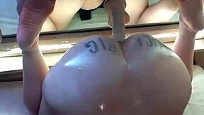 Amateur slut bucks wildly against dildo mirror fucking to hard orgasm
