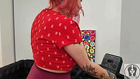 Treadmill Workout Shows Chubby Girl's Big Ass in Tight Shorts