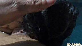 Why hide when Antonella's big tits bounce wild poolside with monster cock?