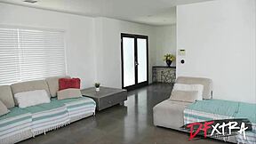 busty brunette wife rides big black cock doggystyle cowgirl on anniversary cuckold surprise with old hubby watching