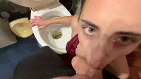 toilet slave chokes gags on double deepthroat facefuck from dom master