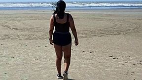 creampied pussy wife showers naked backyard for neighbors hairy fingering beach