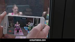 Twin petite stepsisters yoga turns into taboo threesome fuck with stepbro