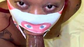 yo masked ebony slut gags deep on bbc spitting sloppily before rough facial blast
