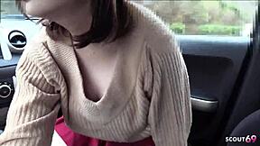 Japanese Petite Teen Pickup Sucks Old Guy's Cock First Time in Car Uncensored