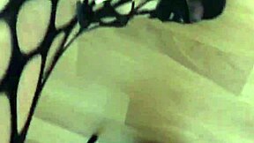 Ladyboy strokes monster cock in tight miniskirt pantyhose