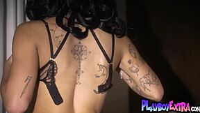 Smoking brunette teen ari kytsya strips lingerie seductively bare