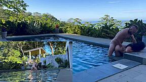 you ready for this juicy asian slut bent over poolside taking rough anal creampie