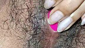 Very hot hairy desi indian bhabhi inserts huge dildo in juicy pussy