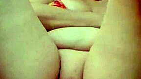 mature blonde milf stretches big pussy lips with huge black dildo