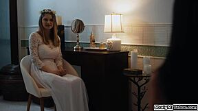 Stepsis dives into bride's hairy pussy for taboo lesbian licks